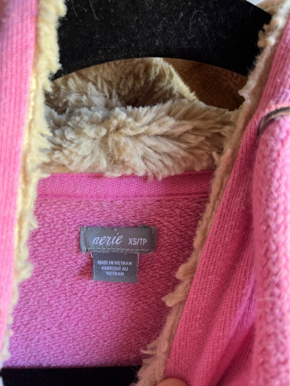 Aerie Pink Pullover Hoodie - Women's Drawstring with Fur Trim Size XS - Picture 4 of 5